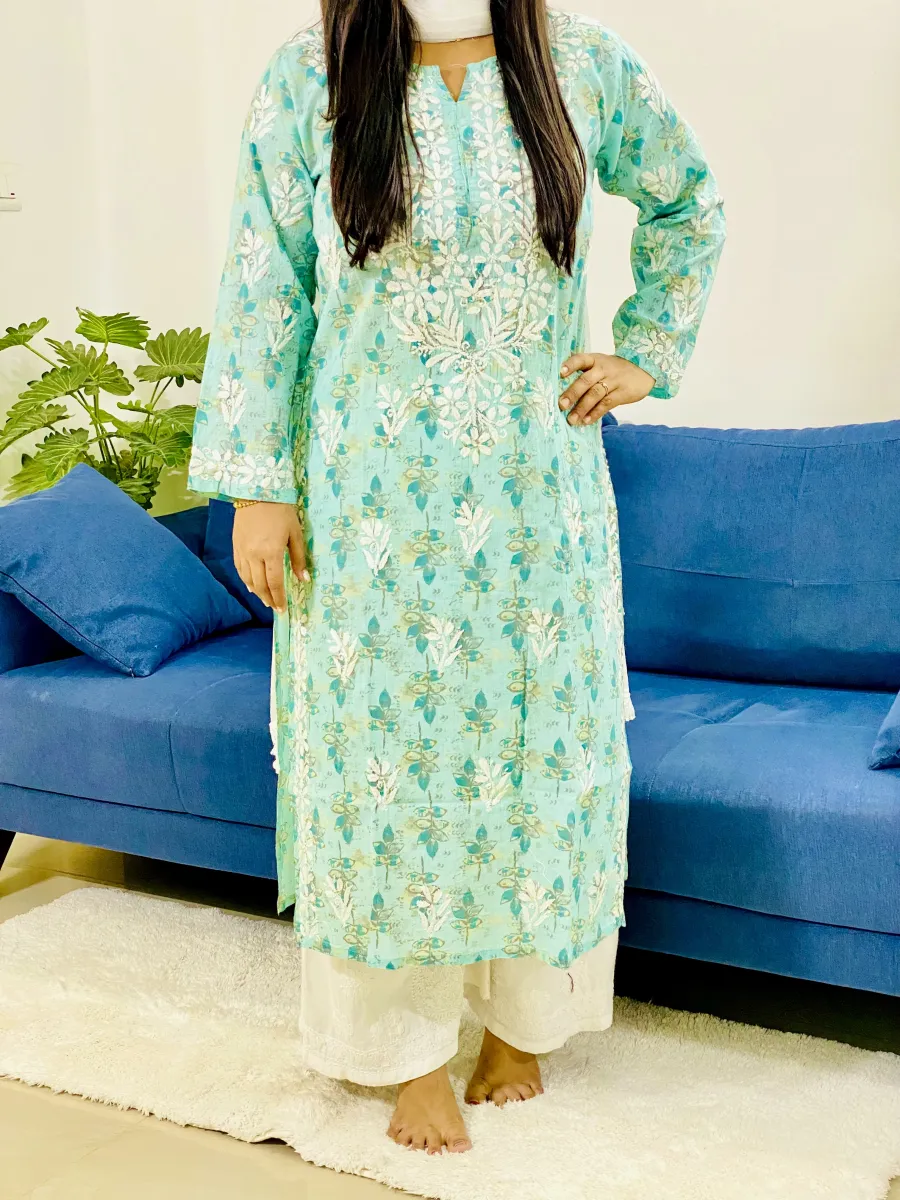 Cotton Chikankari Hand Embroidered Women's Long Kurta
