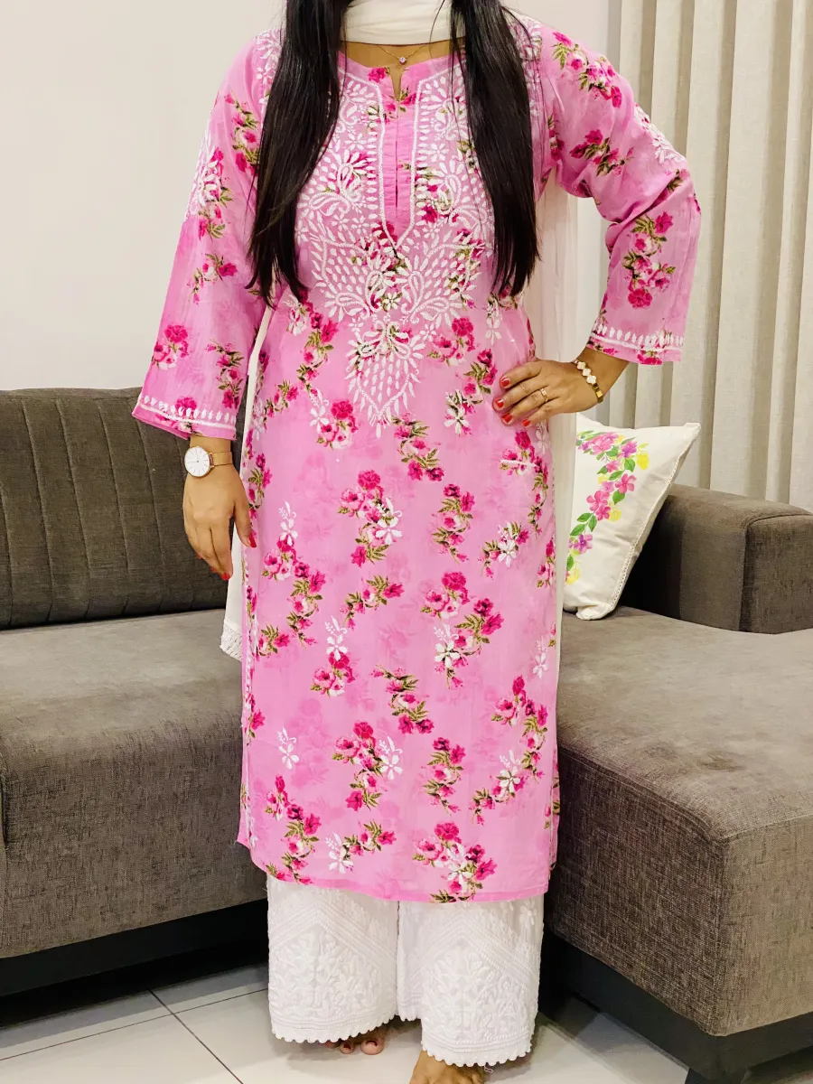 Mulmul Chikankari Floral Women's Long Kurta