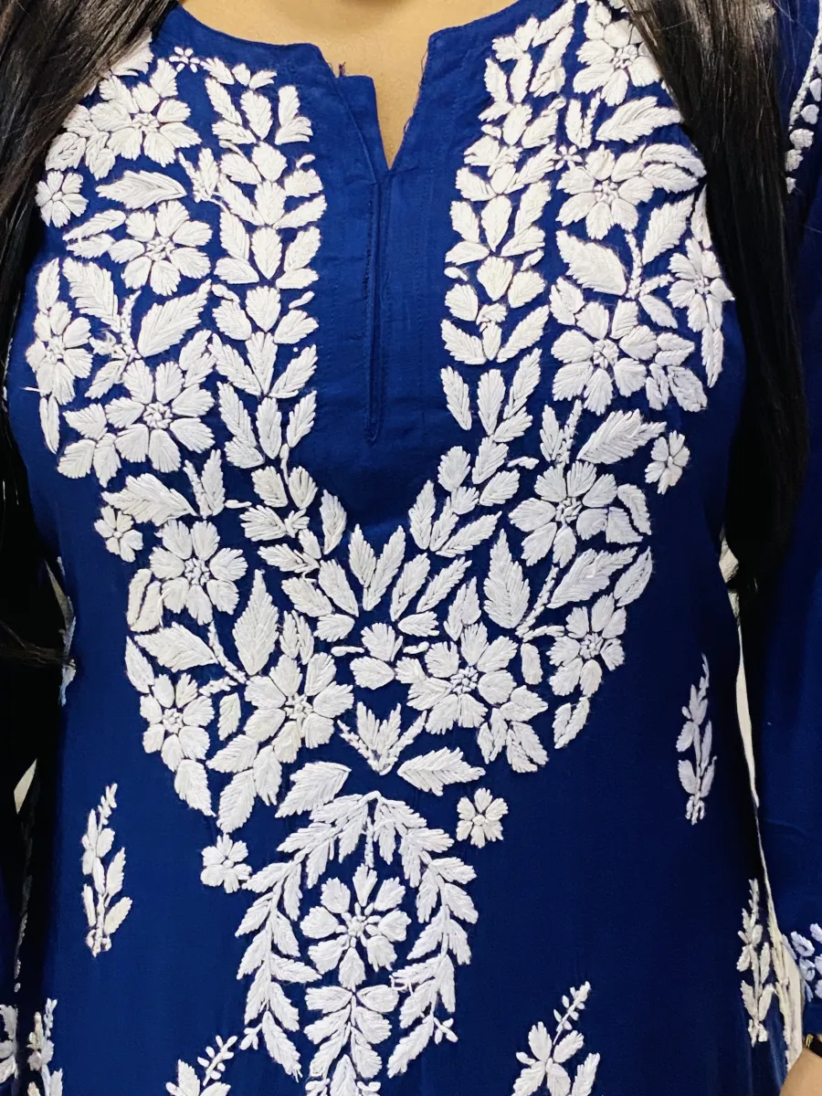3D Chikankari Hand Embroidery Design Rayon Womens Kurta