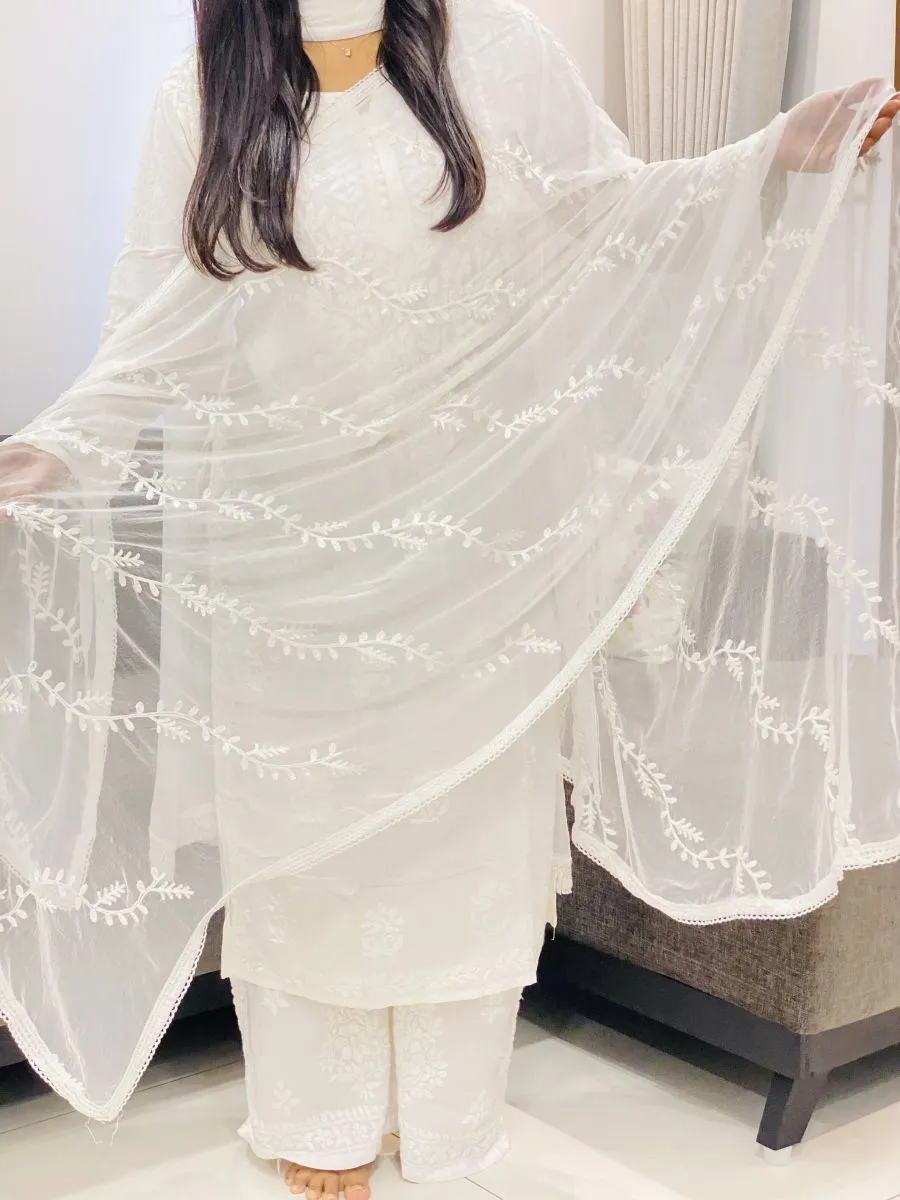 White Lehriya Chiffon Dupatta