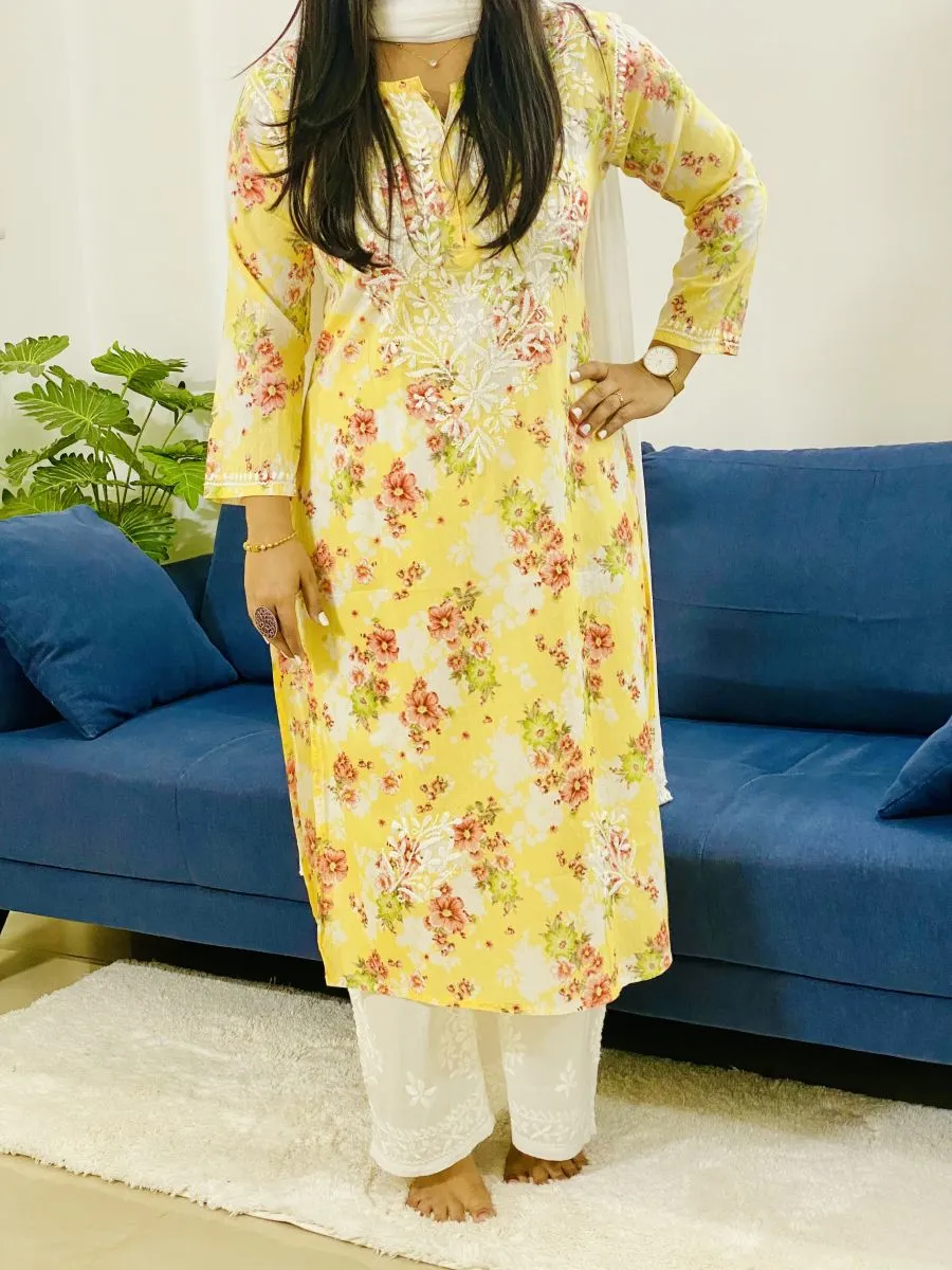 Floral Long Mulmul Kurti