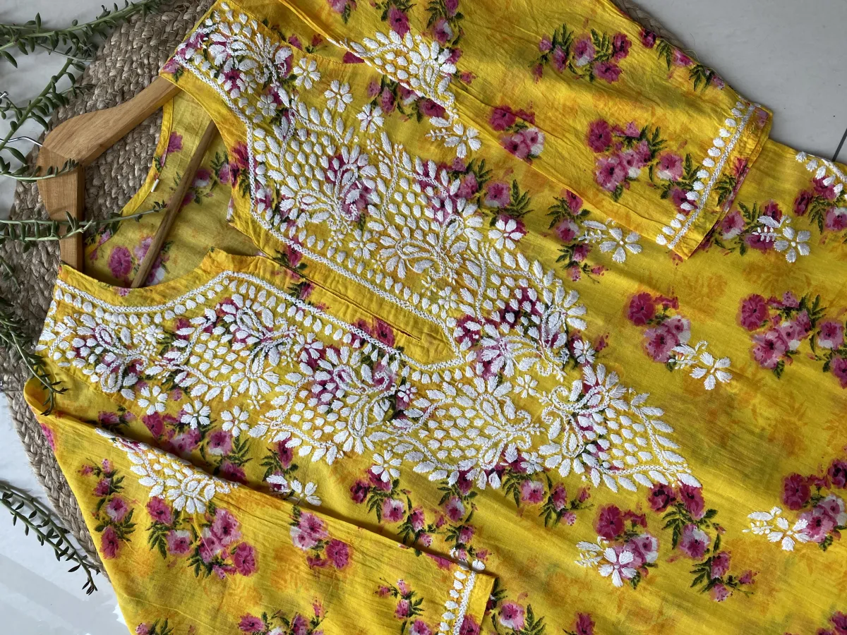 Mulmul Chikankari Floral Women's Long Kurta