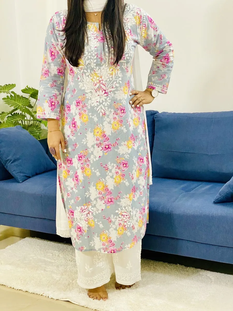 Floral Long Mulmul Kurti