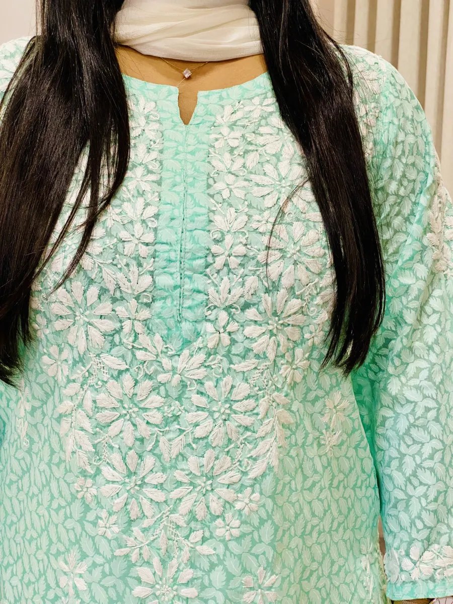 Mulmul Cotton Chikankari Long Kurta