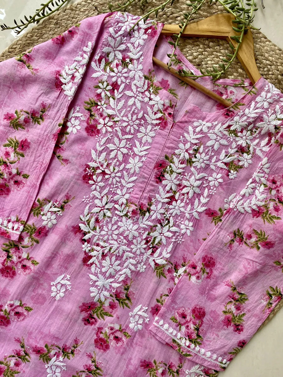 Mulmul Chikankari Floral Women's Long Kurta