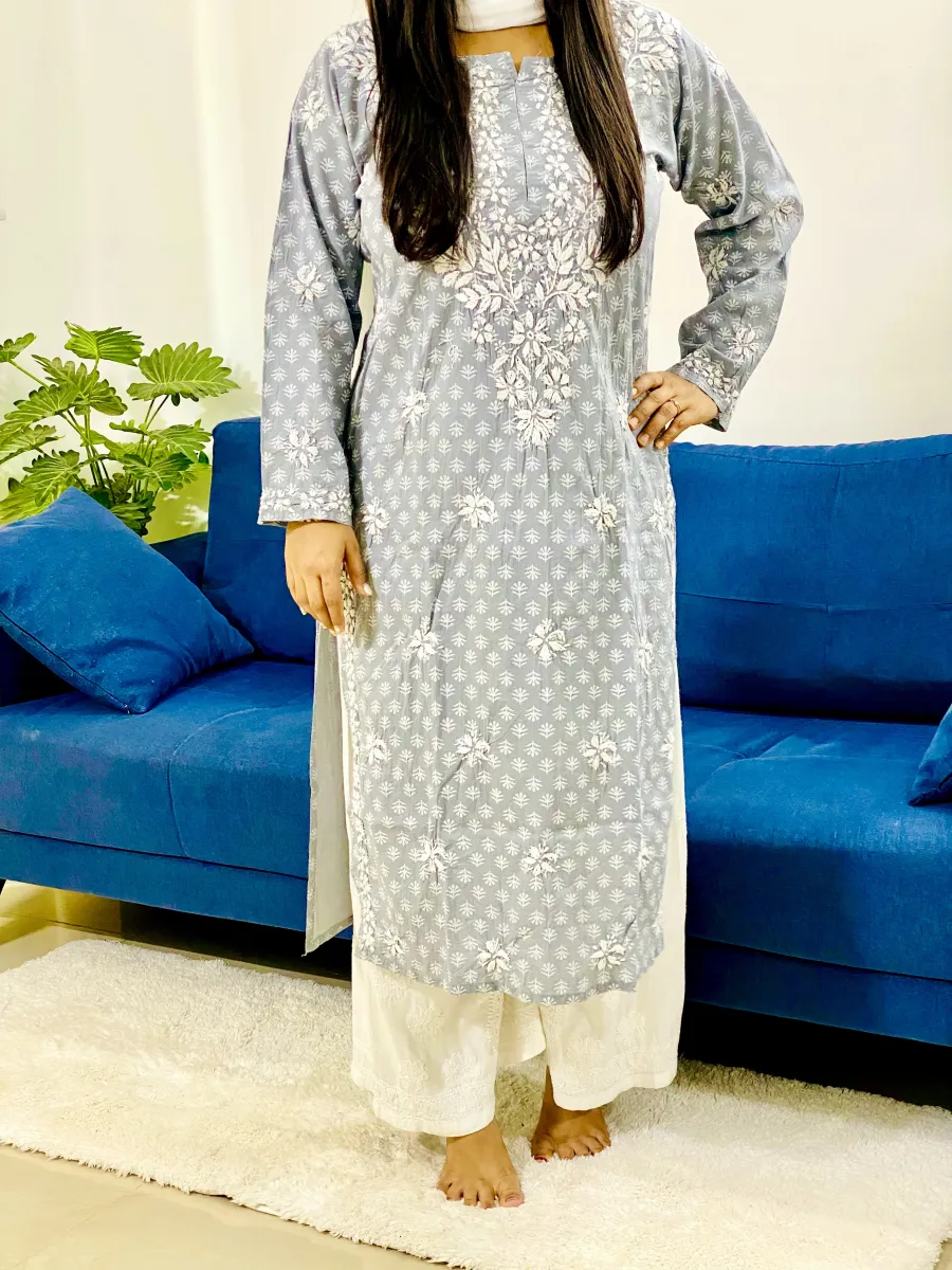 Cotton Chikankari Hand Embroidered Women's Long Kurta