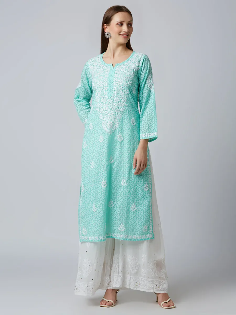 Cotton Chikankari Handwork Women's Floral Long Kurta