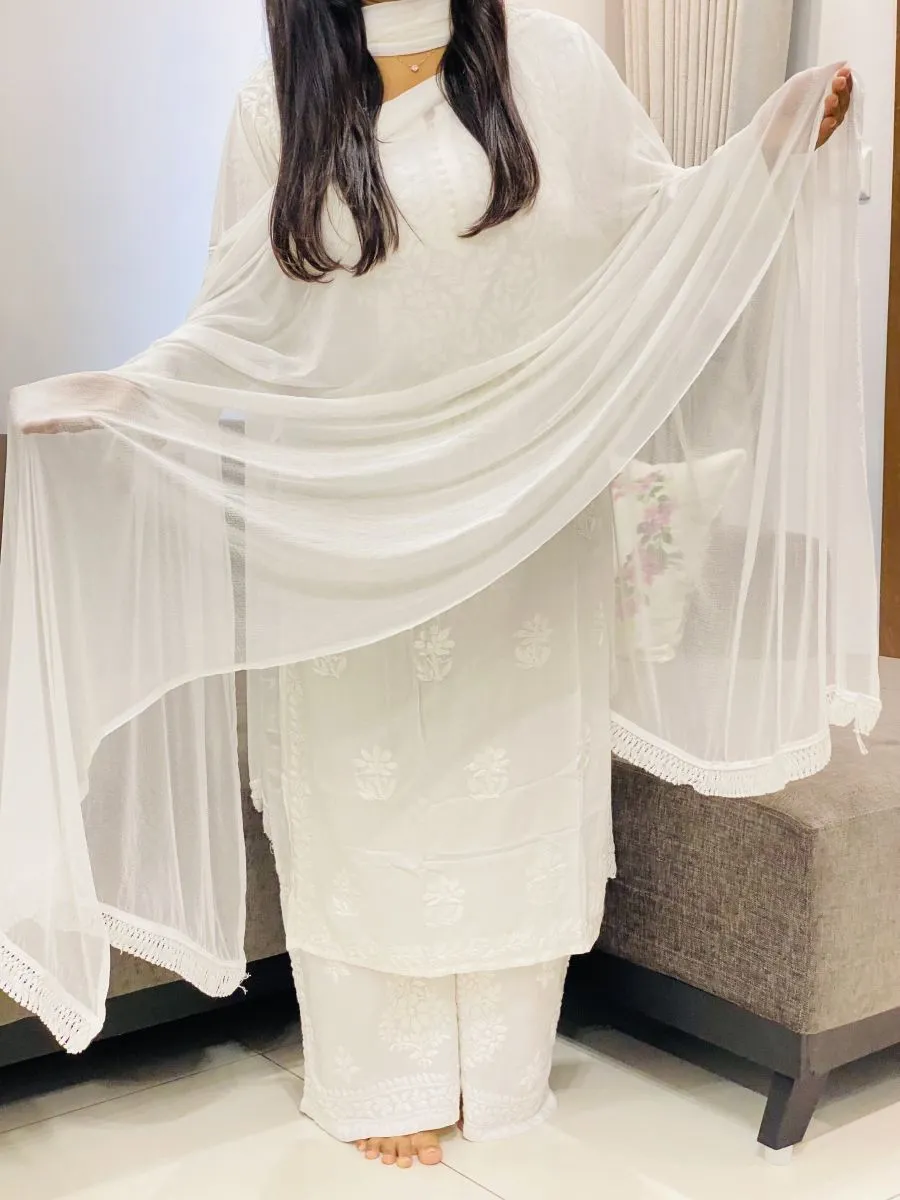 White Plain Chiffon Dupatta