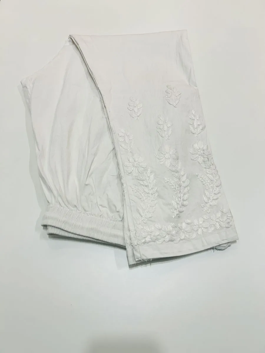 White Flower Lycra Cotton Pant