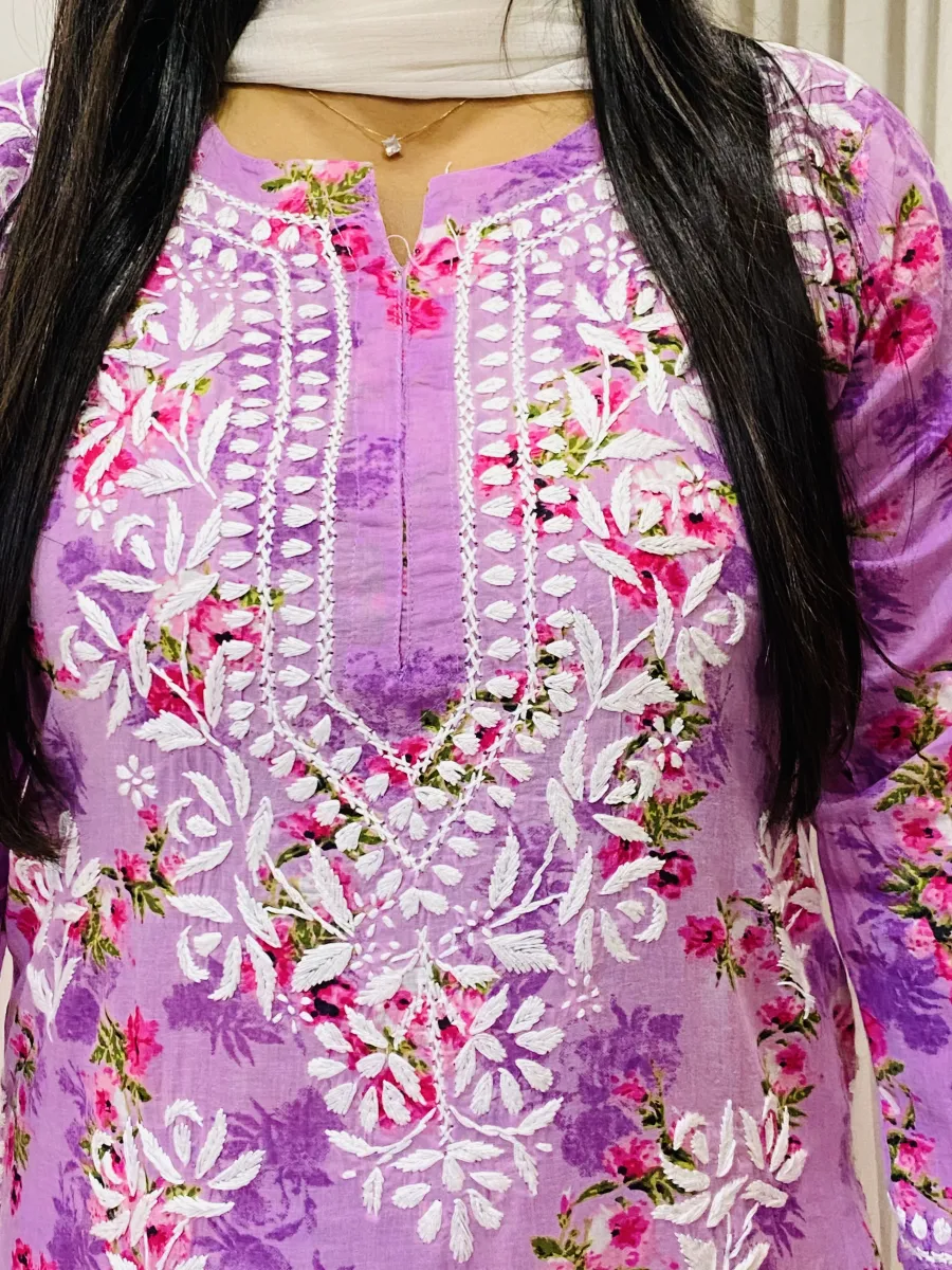 Mulmul Soft Chikankari Kurta Palazzo Set