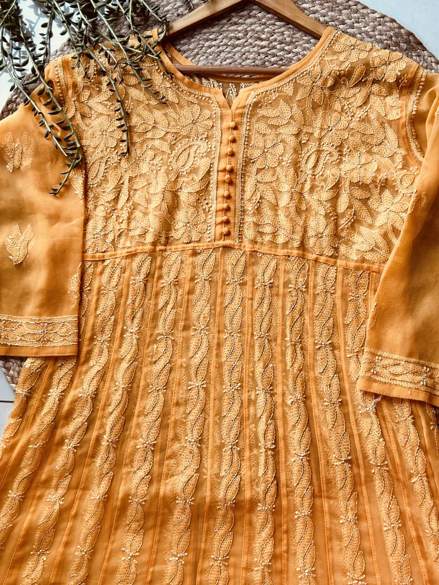 Resham Chikankari Hand Embroidered Women's Yog Anarkali Kurta