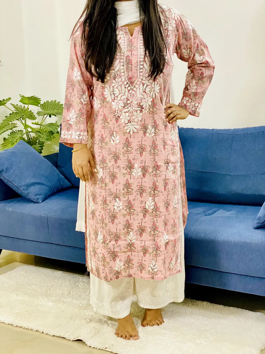 Cotton Chikankari Hand Embroidered Women's Long Kurta