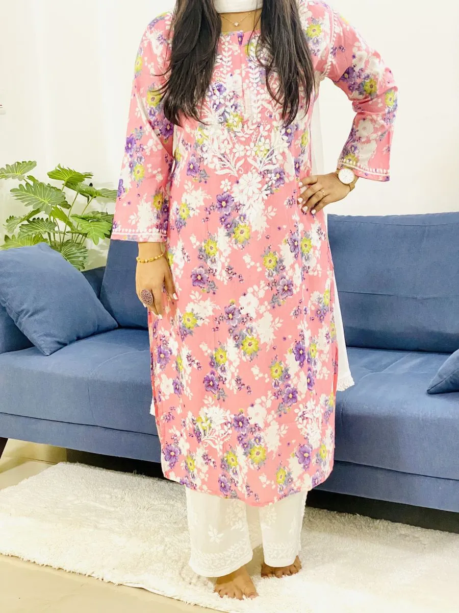 Floral Long Mulmul Kurti