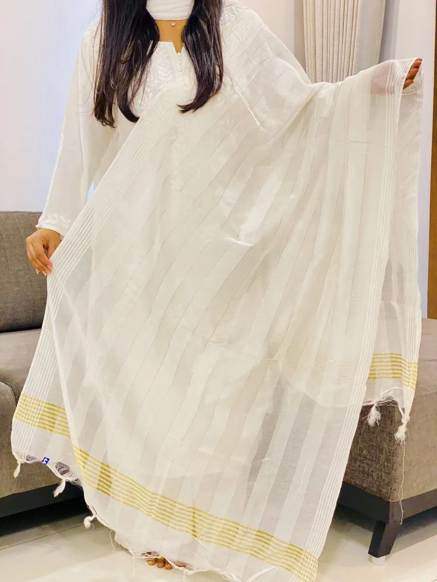 White Plain Chanderi Dupatta