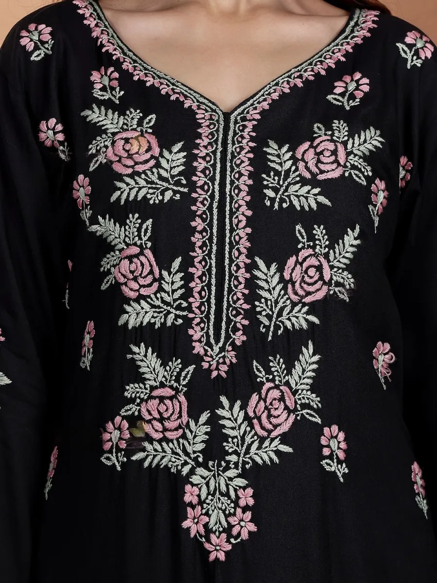 Rayon Chikankari Hand Embroidered Women's Long Kurta