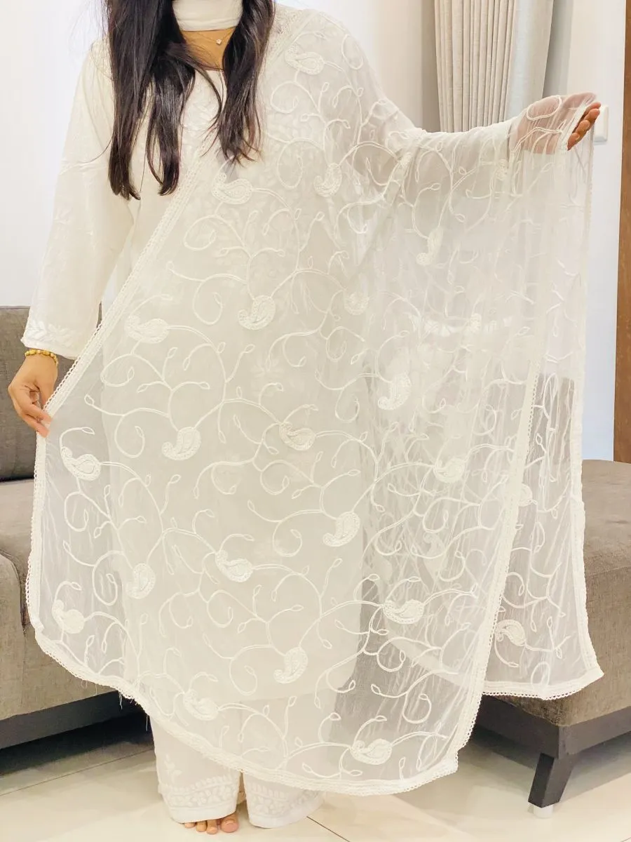 White Keri Jaal Aari Jaal Dupatta