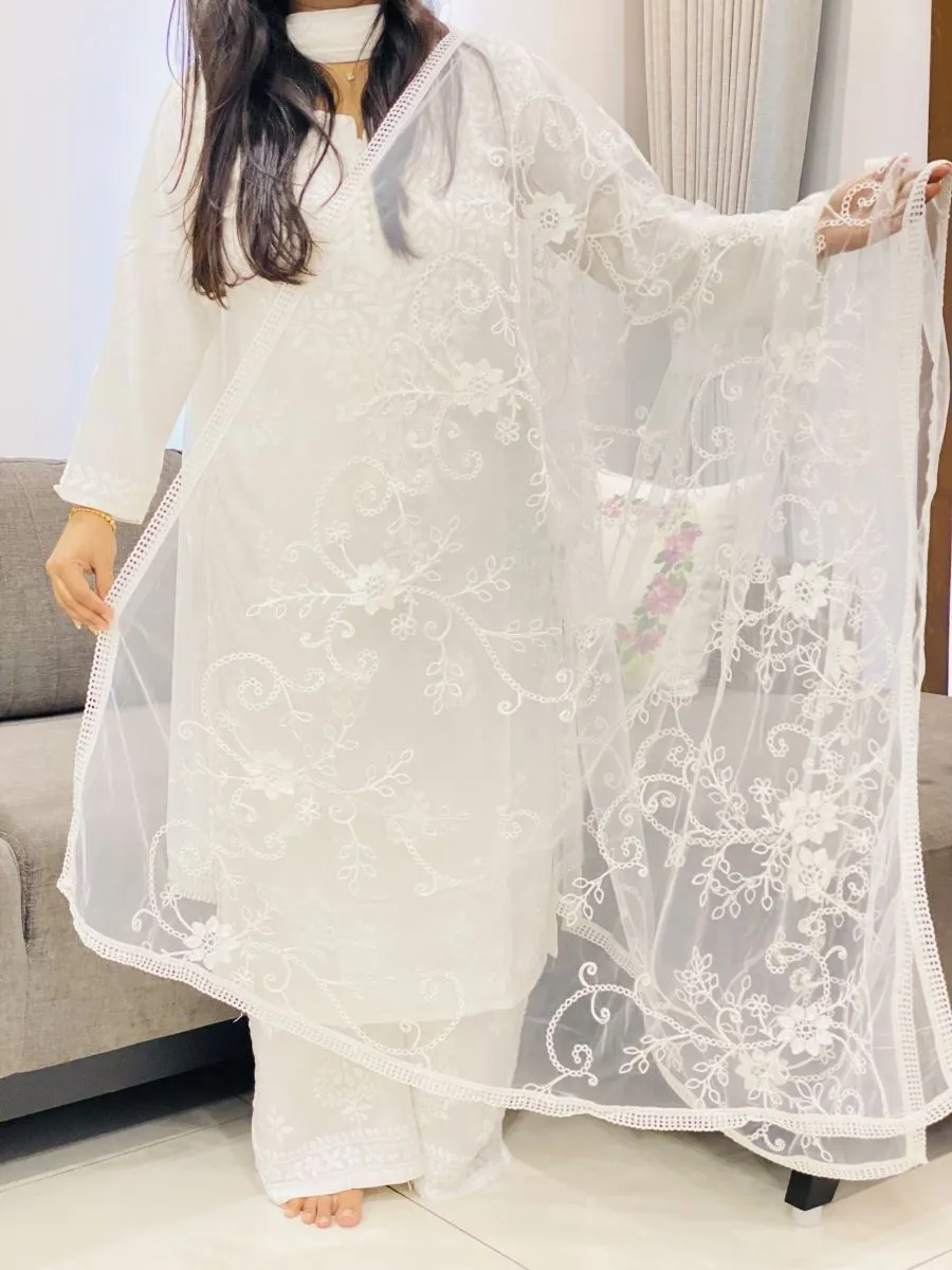 White Fancy Aari Soft Net Dupatta