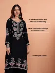 Rayon Chikankari Hand Embroidered Women's Long Kurta  - Black