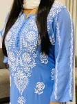 Premium modal chikankari long kurti  - Powder Blue