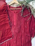 Viscose Chikankari Kurta and Dupatta  - Brown