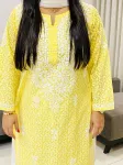 Mulmul Cotton Chikankari Long Kurta  - Yellow