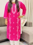 Magenta Ahana Cotton Chikankari Long Kurta