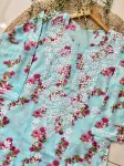 Mulmul Chikankari Floral Women's Long Kurta  - Sky