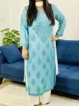 English Blue 3D Muslin Silk Kurti