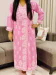 Rayon Chikankari Handwork Solid Women's Angrakha Kurta  - Pink