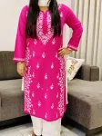 Cotton Chikankari Long Kurta  - Magenta