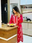 Red Aanvi Cotton Chikankari Women's Solid Long Kurta