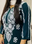 Premium modal chikankari long kurti  - Bottle Green