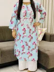 Mulmul Soft Chikankari Kurti  - Sky