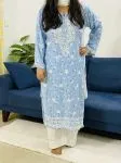 Powder Blue Mahek floral Rayon kurti