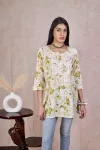 Mulmul Printed Short kurti  - Green