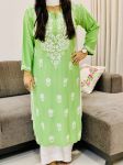 Saunf Green Evana Chikankari Handwork Rayon Kurti