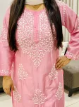 Premium Long Chikankari Kurti  - Pink