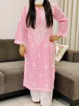 Baby Pink Aadita Mulmul Cotton Chikankari Long Kurta