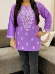 Lavender Ekra Heavy Cotton Chikankari Short Top