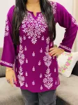 Wine Ayat Chikankari Handwork Modal Short Top