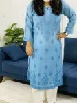 English Blue Murraya Chanderi Silk Kurti