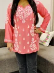 Peach Ayat Chikankari Handwork Modal Short Top