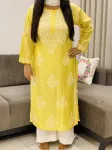 Yellow Rida Premium Long Chikankari Kurti