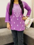 Heavy Cotton Chikankari Short Top  - Mauve