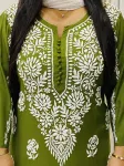 Premium modal chikankari long kurti  - mahendi