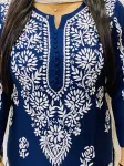 Premium modal chikankari long kurti  - Navy Blue