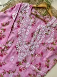 Mulmul Chikankari Floral Women's Long Kurta  - Pink