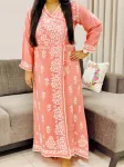 Rayon Chikankari Handwork Solid Women's Angrakha Kurta  - Peach