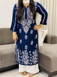 Premium modal chikankari long kurti  - Navy Blue