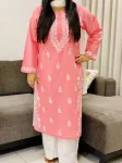 Peach Aanvi Cotton Chikankari Long Kurta